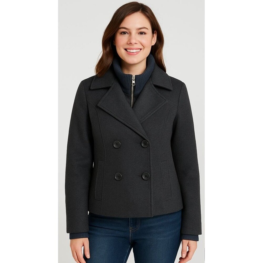 Guess Peacoat Jacket Womens Large Wool Blend Double Breasted Gray Winter Coat‎